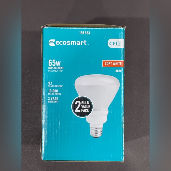 Ecosmart CFL - Compact Flourescent lighting Soft White BR30 2 Bulbs NWT - Picture 3 of 6